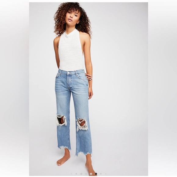 Free People Maggie Mid-Rise Straight-Leg Jeans - Picture 1 of 6